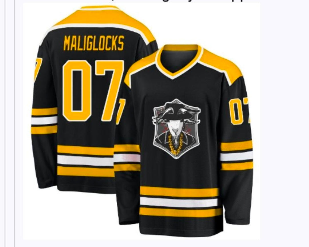 Custom Hockey Jersey - Black w/ White &Gold  Trim